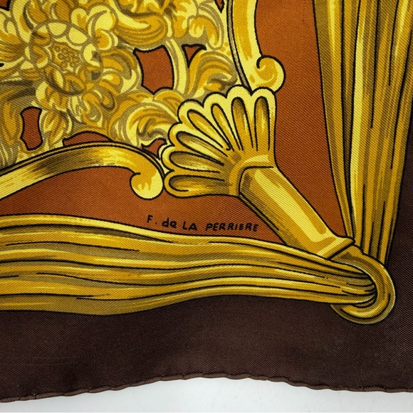 HERMES Carre 90 ETRIERS Scarf with stirrup and harness pattern Silk brown - Picture 3 of 11